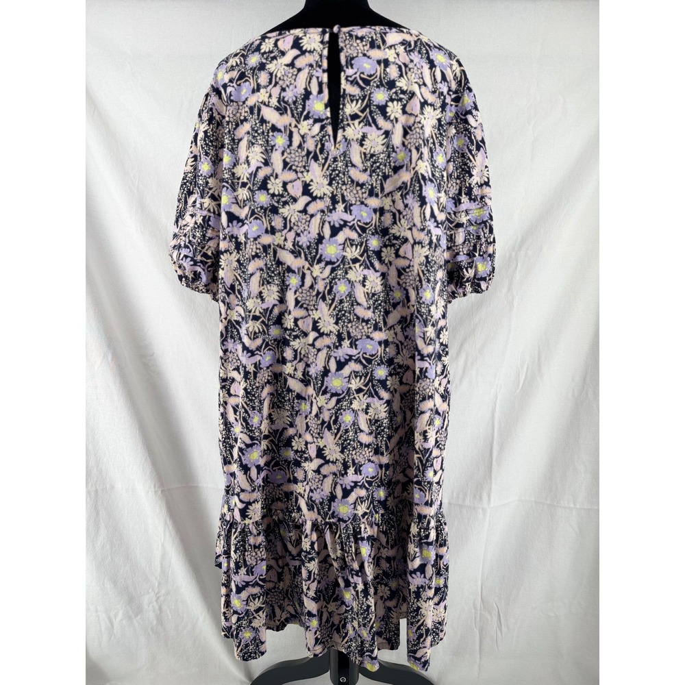 Ava & Viv Womens 2X Floral Cotton Shift Dress Navy Purple Tiered Puff Sleeve - Picture 2 of 8